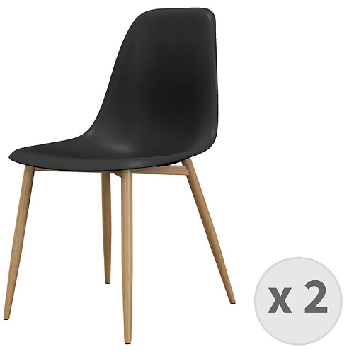 Moloo ESTER-Chaise Coque Noire et métal chêne (x2)