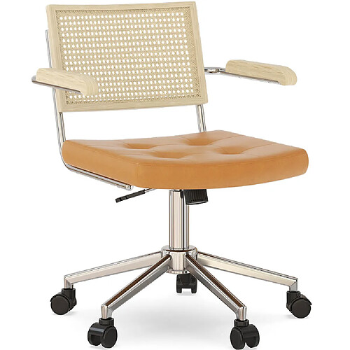 ICONIK INTERIOR Chaise de Bureau en Rotin - Pivotante - Goner Marron