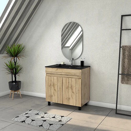 Aurlane Timber salle de bains 80cm à poser 2 portes chêne