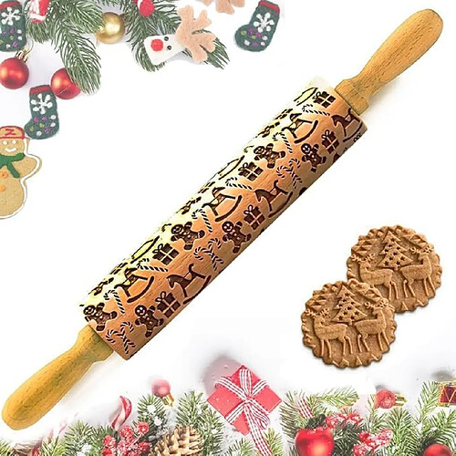 Vendos85 Rouleau à Pâtisserie à Motif 3D pour Biscuits Ø 4,5 × 39 cm