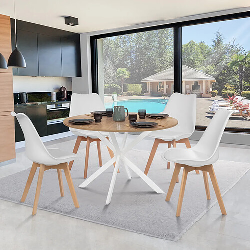 Idmarket Table à manger ALIX bois/blanc 110