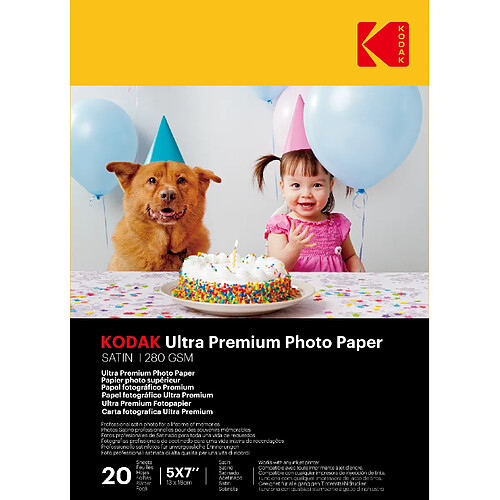 KODAK Ultra Premium Photo Paper - Papier Photo Satiné, Pack de 20 Feuilles, 280g/m², Format 13x18 cm, Impression Jet d'Encre, Images Nettes et Durables, Qualité Exceptionnelle