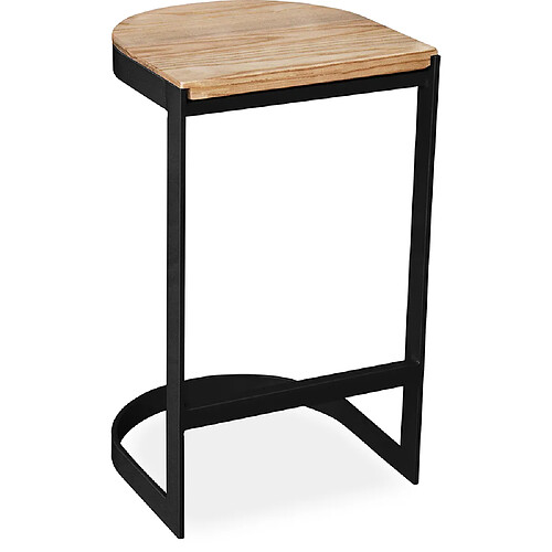 ICONIK INTERIOR Tabouret Design Industriel - Bois et Métal - 60cm - Lia Noir