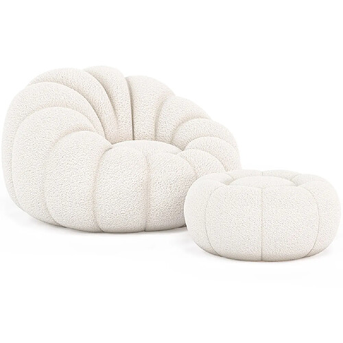 ICONIK INTERIOR Fauteuil avec ottoman tapissé - Bouclé blanc - Rubi Blanc