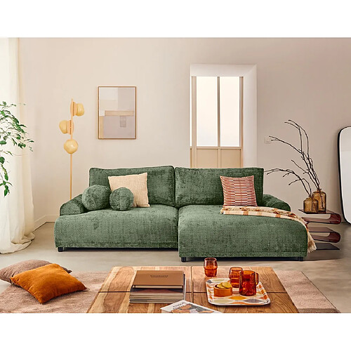 Lisa Design Nelly - canapé d'angle droit 4 places convertible avec coffre en velours texturé
