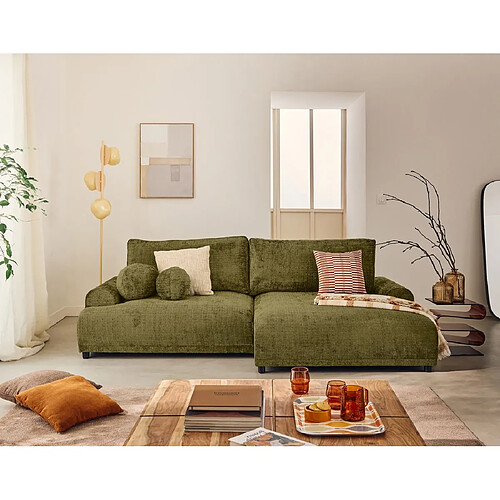 Lisa Design Nelly - canapé d'angle droit 4 places convertible avec coffre en velours texturé