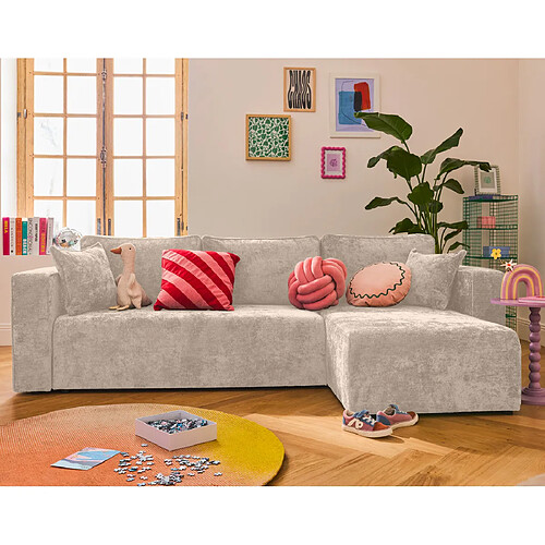 Bestmobilier Topaze - canapé d'angle réversible 4 places convertible avec coffre en velours à relief texturé