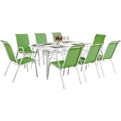 Habitat Et Jardin Table et chaises de jardin en textilène [ ]Cordoba XL 180[ ] - Phoenix - 8 places - Vert