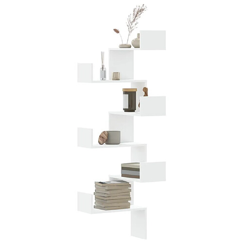 vidaXL Étagère d'angle murale blanc 45x45x147 cm bois d'ingénierie