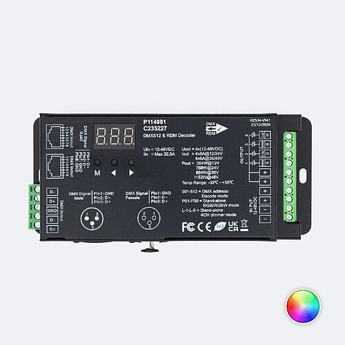 Ledkia Décodeur DMX512 RDM pour ruban LED RGB/RGBW