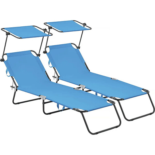 Habitat Et Jardin Lot de 2 bains de soleil pliable [ ]Lazy[ ] - Avec pare soleil - Bleu