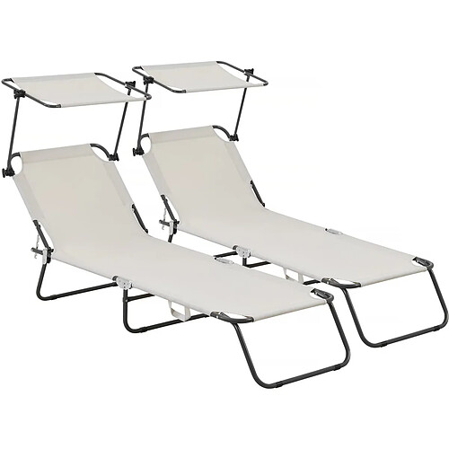 Habitat Et Jardin Lot de 2 bain de soleil pliable [ ]Lazy[ ] - Avec pare soleil - Beige