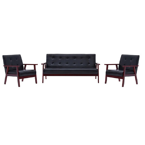 ZMH Ensemble de canapés 3 pcs Noir Similicuir