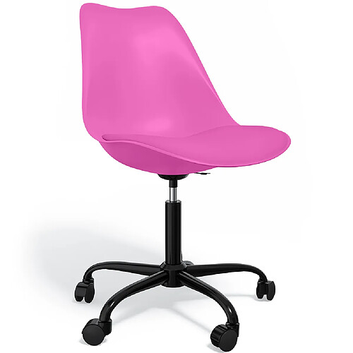 ICONIK INTERIOR Chaise de bureau avec roulettes - Chaise de bureau pivotante - Structure noire Tulip Fuchsia