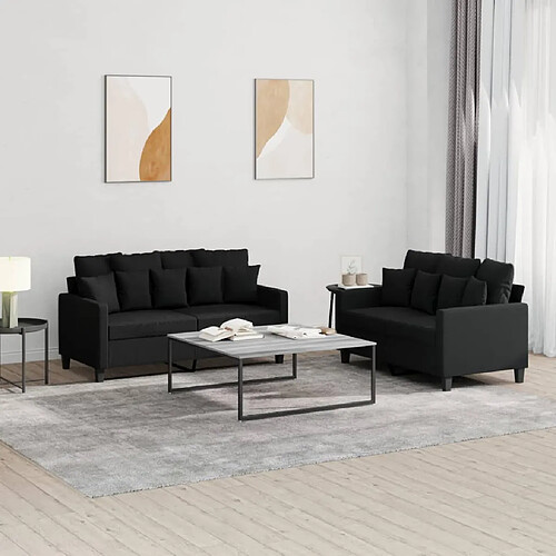 ZMH Ensemble de canapés 2 pcs avec coussins Noir Tissu