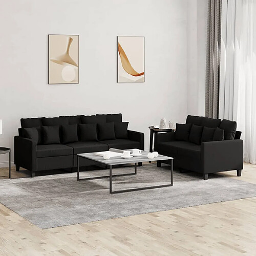 ZMH Ensemble de canapés 2 pcs avec coussins Noir Tissu