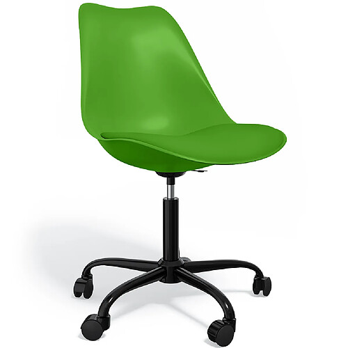 ICONIK INTERIOR Chaise de bureau avec roulettes - Chaise de bureau pivotante - Structure noire Tulip Vert
