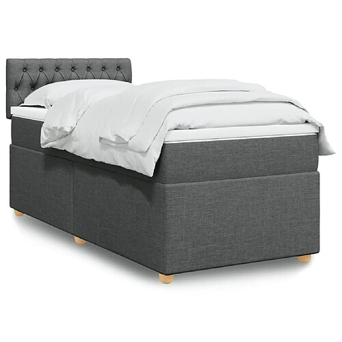 vidaXL Sommier à lattes de lit avec matelas Gris foncé 90x200 cm Tissu