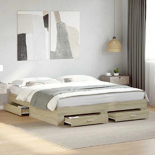 vidaXL Cadre de lit avec tiroirs sans matelas chêne sonoma 180x200 cm