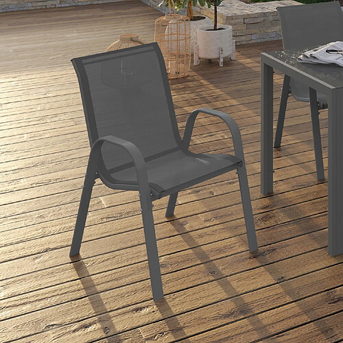 Idmarket Lot de 4 chaises de jardin LYMA métal et textilène empilables gris anthracite