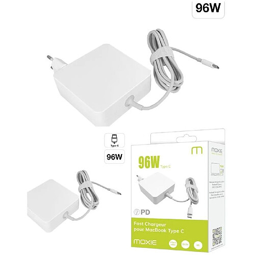 Moxie Chargeur Secteur MACBOOK PRO TYPE C 96W Blanc p. Apple MacBook Air Chargeur pour Apple MACBOOK Pro Retina TYPE C