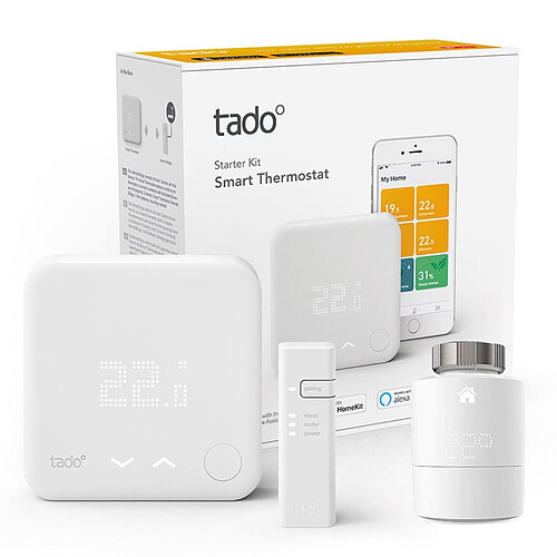 Tado Kit de démarrage V3+ - Thermostat Intelligent + Bridge Internet + Tête thermostatique Intelligente 