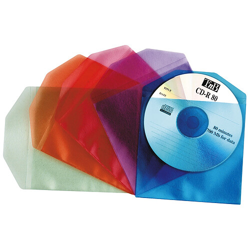 T'Nb Pack de 50 pochettes CD transparentes colorées en polypropylène avec rabat