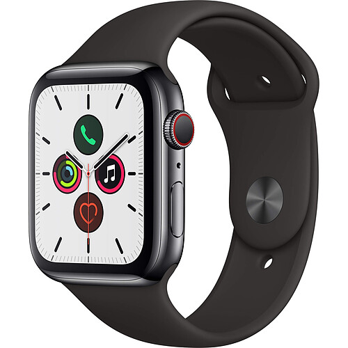 Apple Watch 5 - 44 - Cellular - Acier noir / Bracelet Sport Noir · Reconditionné