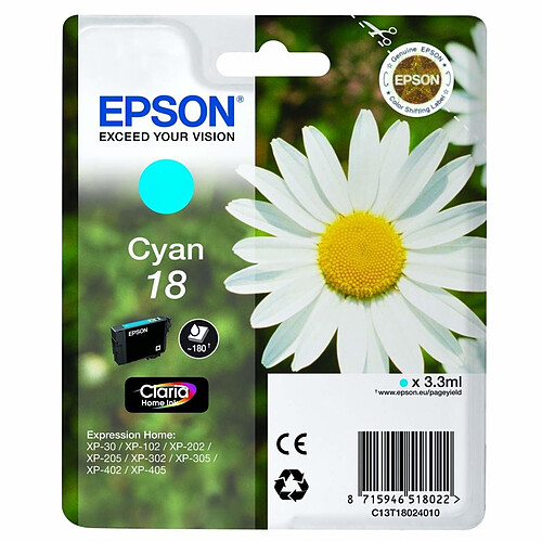 Epson C13T18024012 cartouche d'encre cyan ''PÂQUERETTE'' série 18 authentique - Claria Home C