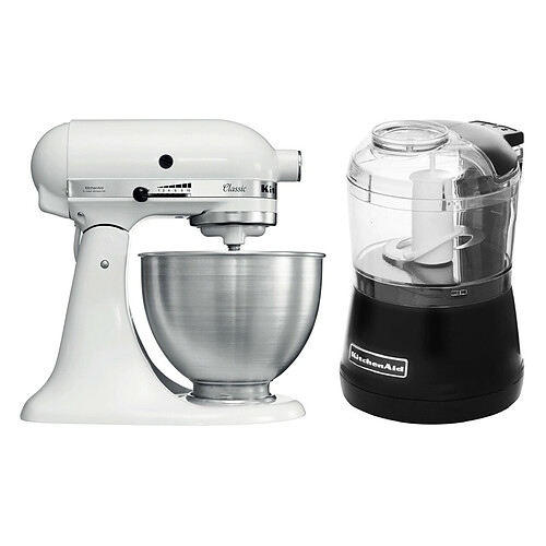 Robot pâtissier à tête inclinable 4.3 litres - Blanc + Hachoir Kitchenaid 5KFC3515 Noir