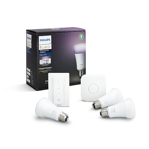 Philips Pont de connexion + Dim Switch + 3 Ampoules E27 White & Colors