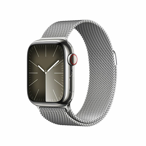 Apple Watch Series 9 GPS + Cellular 41 mm, boîtier en acier inoxydable argenté avec boucle Milanaise argentée