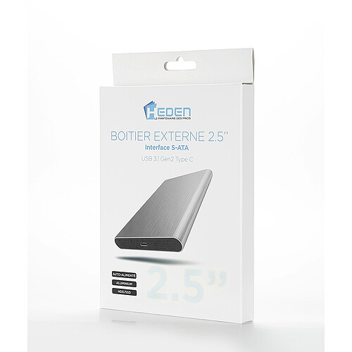 HEDEN Boitier externe  2.5' en Aluminium sortie USB 3.1 Gen 2, Type C cable USB-C/USB-A + USB-C/USB-C - Gris