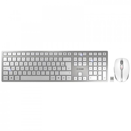 Cherry DW 9000 SLIM - Pack Clavier + Souris 6 boutons et molette - Batteries au Lithium regarcheables - Bluetooth et USB - Blanc