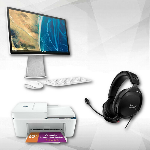 HP Tout-en-un - 22-aa0001nf + Deskjet 4130e - Imprimante Wi-fi tout-en-un Jet d'encre couleur Copie Scan + Casque Gaming filaire  - HyperX Cloud Stinger 2 - Noir