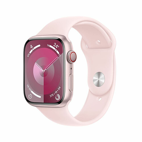 Apple Watch Series 9 GPS + Cellular 45 mm avec boîtier en aluminium Rose et bracelet sport Rose clair S/M