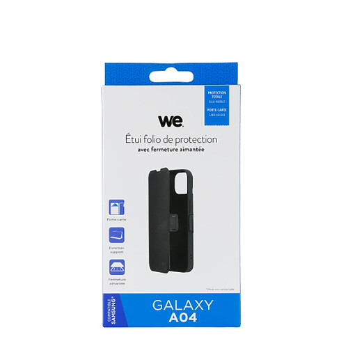 WE Etui folio AIMANTE SAMSUNG GALAXY A04 Noir:  fermeture magnétique - anti-chocs - Accès caméra – porte-cartes - Fonction support