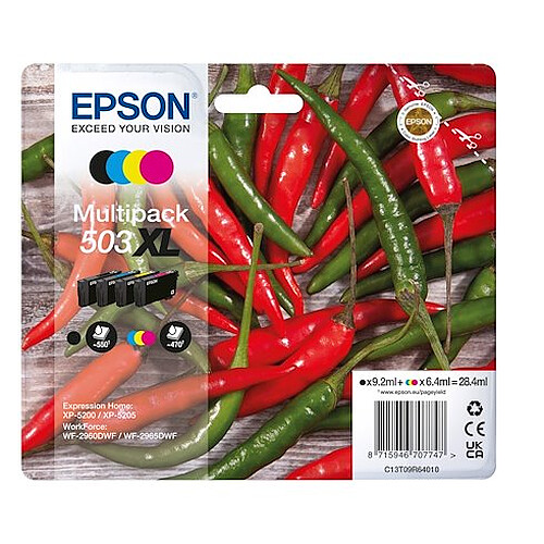 Epson 503XL Pack cartouche haute capacité de 4 couleurs pour imprimante jet d'encre