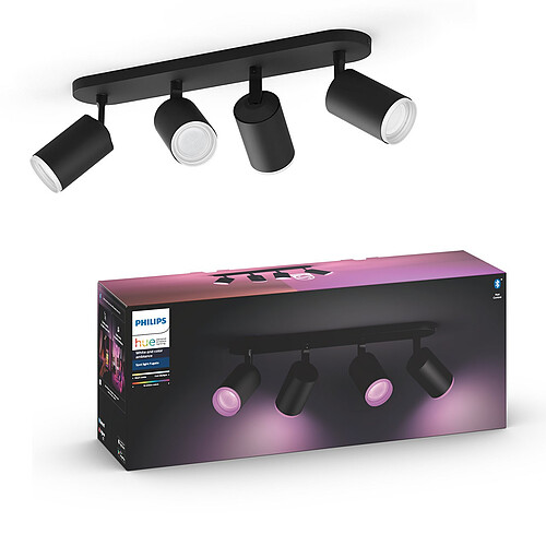 Philips Hue Lot de 4 spots d'intérieur connectés FUGATO - 4x5.7W 240V - Noir - White & Color Ambiance