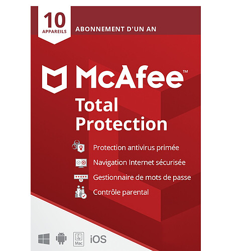 McAfee Total Protection 2022 - 1 an - 10 postes - Version dématérialisée