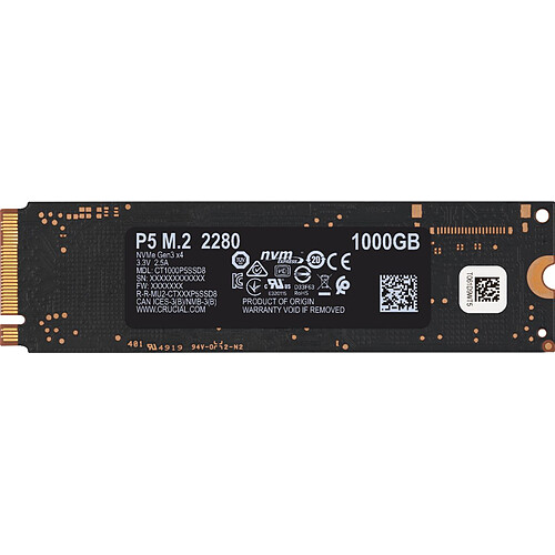 Crucial P5 3D NAND - 1 To - M.2 NVMe PCIe