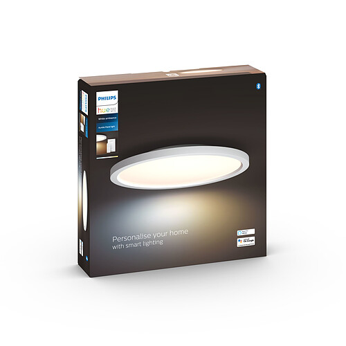 Philips Hue Plafonnier connecté AURELLE - Panneau LED Ø 39.5cm - 28W - Blanc - White Ambiance - Télécommande Hue incluse