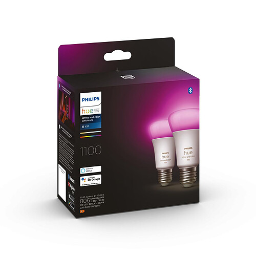 Philips Lot de 2 ampoules White & Color Ambiance 10.5W A60 E27 EU