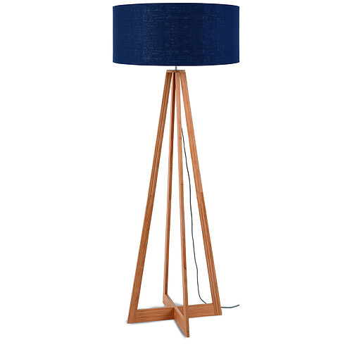 Good&Mojo Lampadaire Abat-jour Bleu Jean en Bois EVEREST