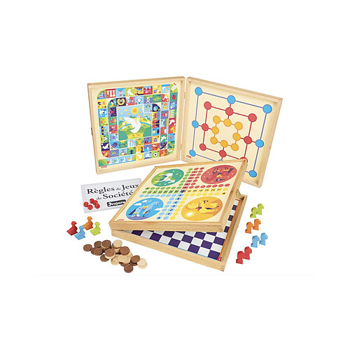 Jeujura Coffret jeux de société en bois : 50 règles - Pions bois