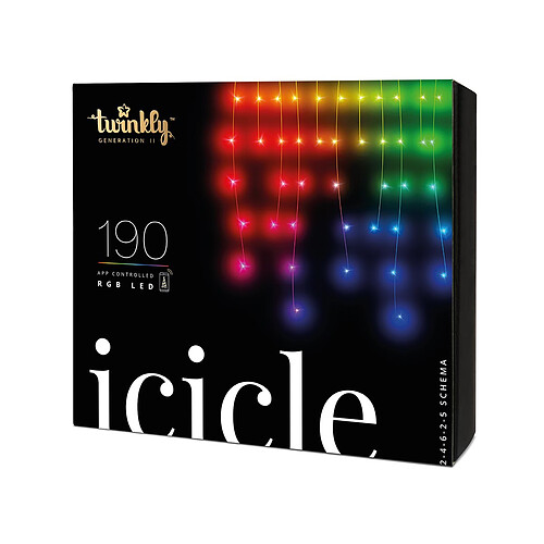 TWINKLY Icicle 190 LED RGB 4,3mm Gen II - Edtition multicolore - 5m x 0,7m