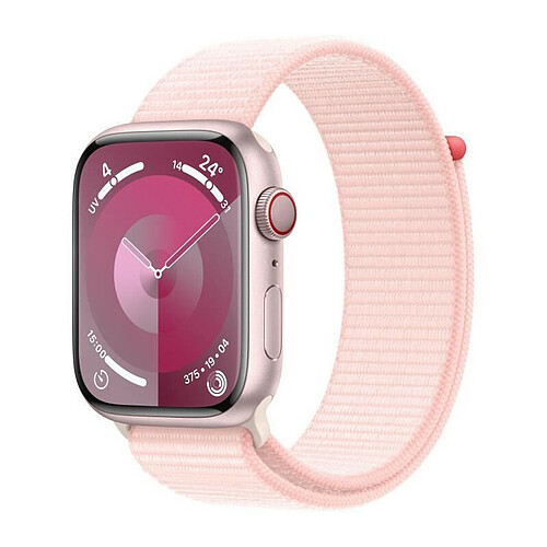 Apple Watch Series 9 GPS + Cellular 45 mm, boîtier en aluminium Rose avec boucle Sport rose clair