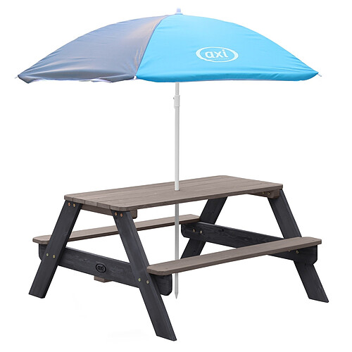 Axi Nick Table Picnic Anthracite/gris - avec Parasol bleu/gris