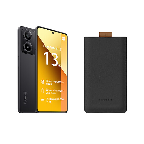 Xiaomi Redmi Note 13 - 5G - 8/256 Go - Noir + Pochette universelle