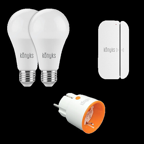 Konyks Starter Kit Découverte - Priska Max Easy - Prise connectée,  un Antalya Easy - 2x Ampoules LED WiFi et un SENSO - Détecteurs d'ouverture WiFi Porte & Fenêtres